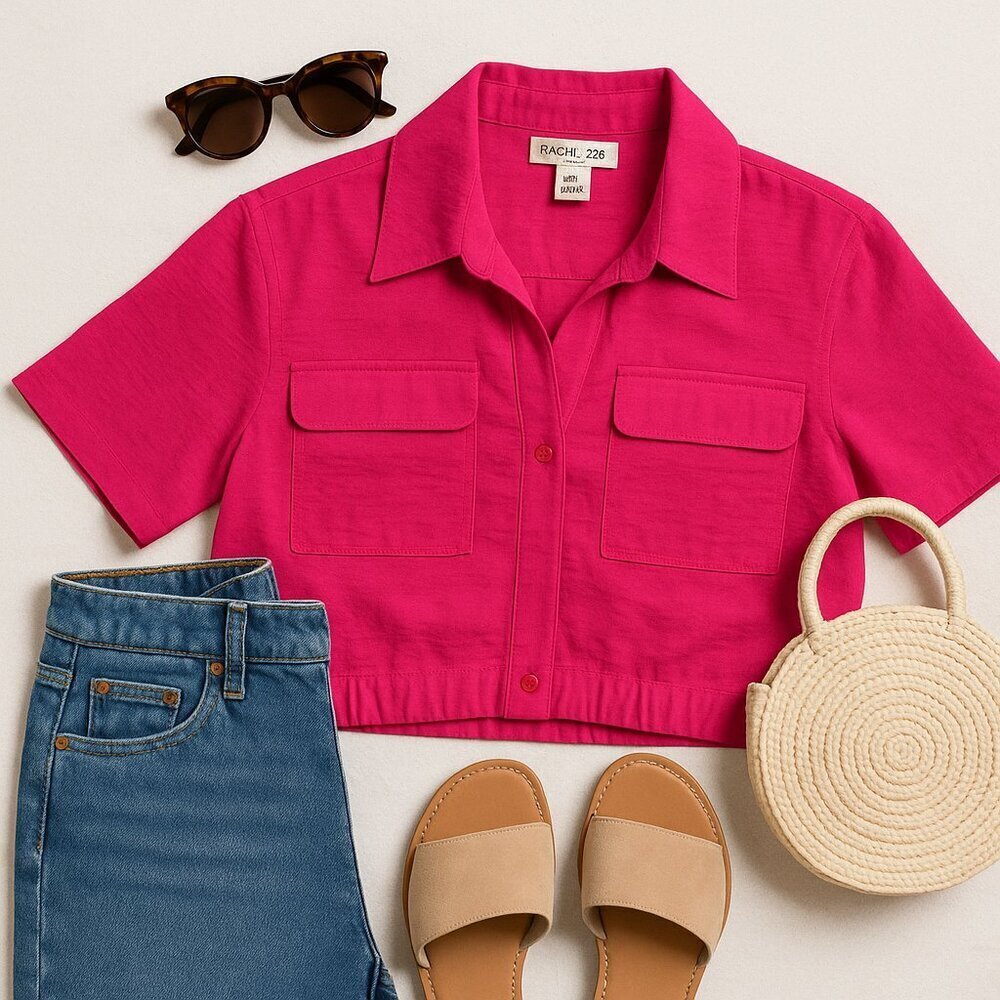 RACHEL ZOE Hot Pink Cropped Blouse Top | Small - Picture 8 of 8